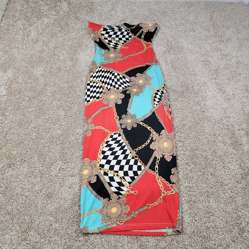 LOVE CULTURE Womens Strapless Dress Chains Checkered Print Bodycon Size Small